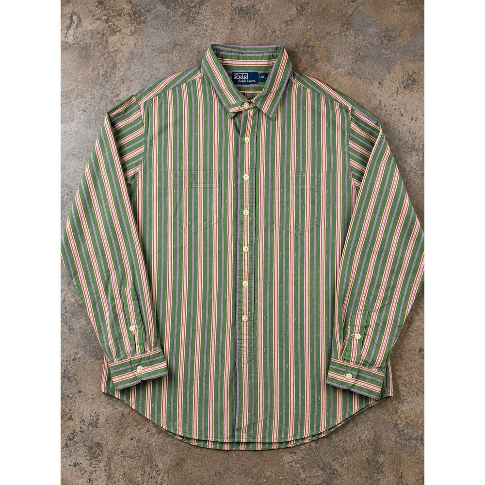 Vintage 90s Polo Ralph Lauren Shirt Mens XXL Green Multicolor Aztec Stripe